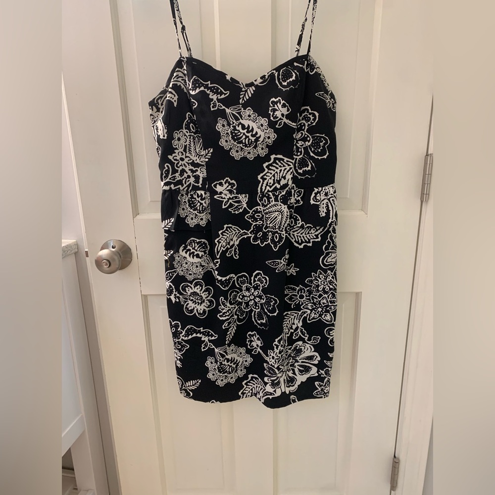 Peplum Waist Black Floral Pocket Dress